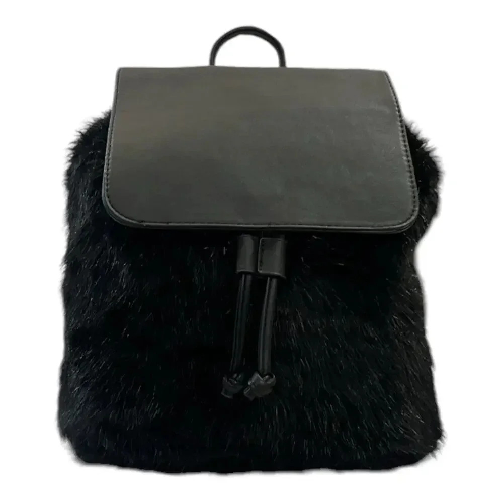 Black Faux Fur Backpack - Stylish Women's Backpack